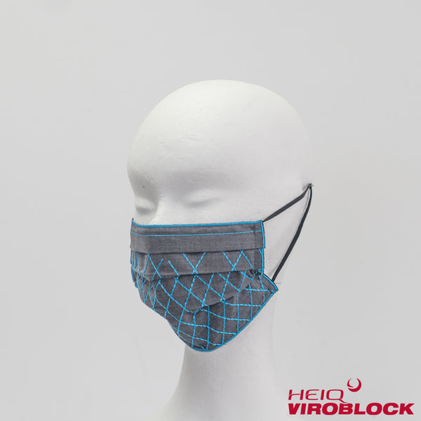 320 / Stickerei-Maske jeans-grau/aqua mit HeiQ Viroblock